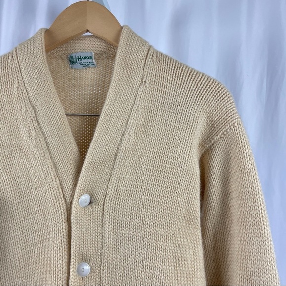 Vintage 60's Hanson XL Virgin Wool Knit Chunky Cardigan Grandpa Grannycore - Picture 12 of 12